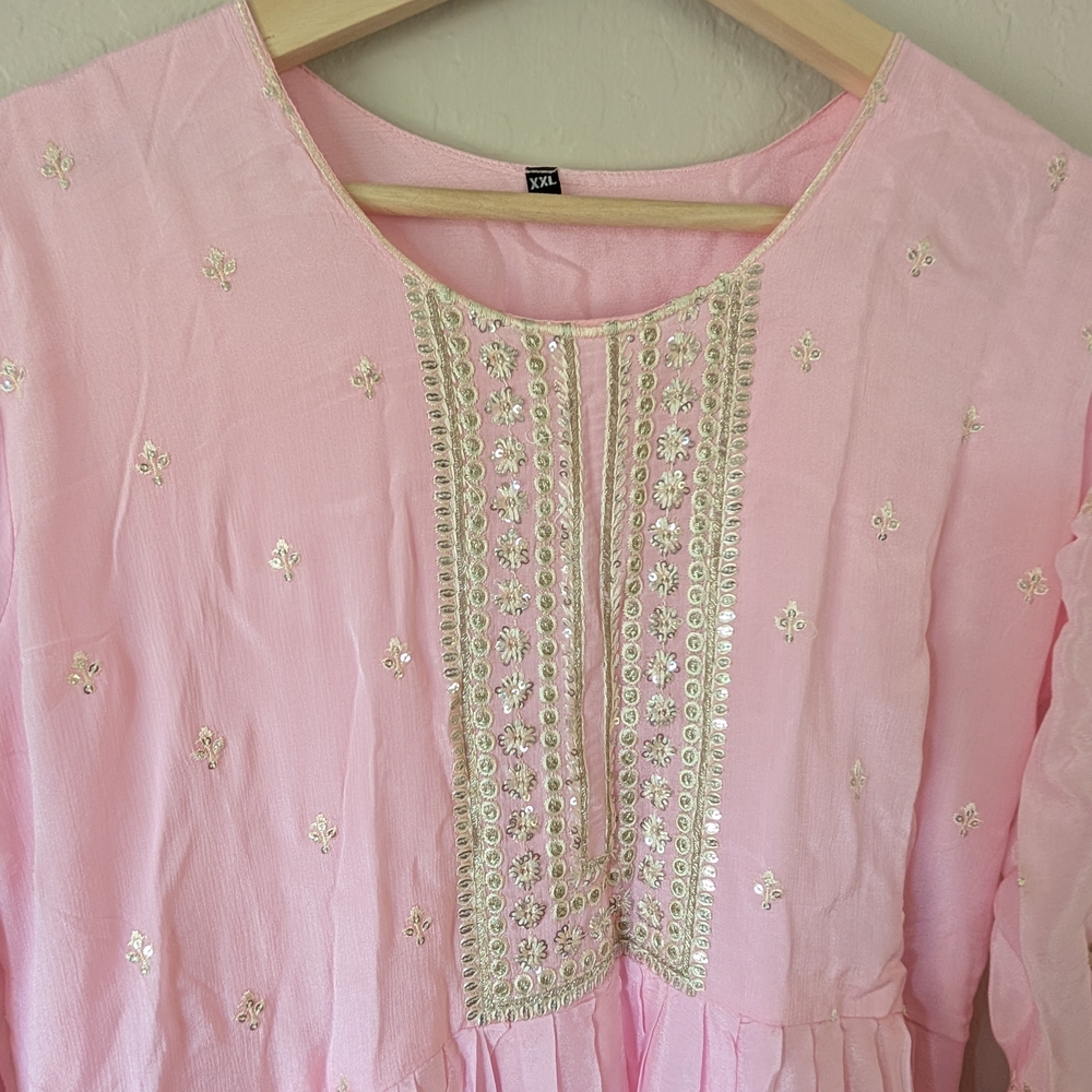 Charming Pink Kids Dress with Gold Details